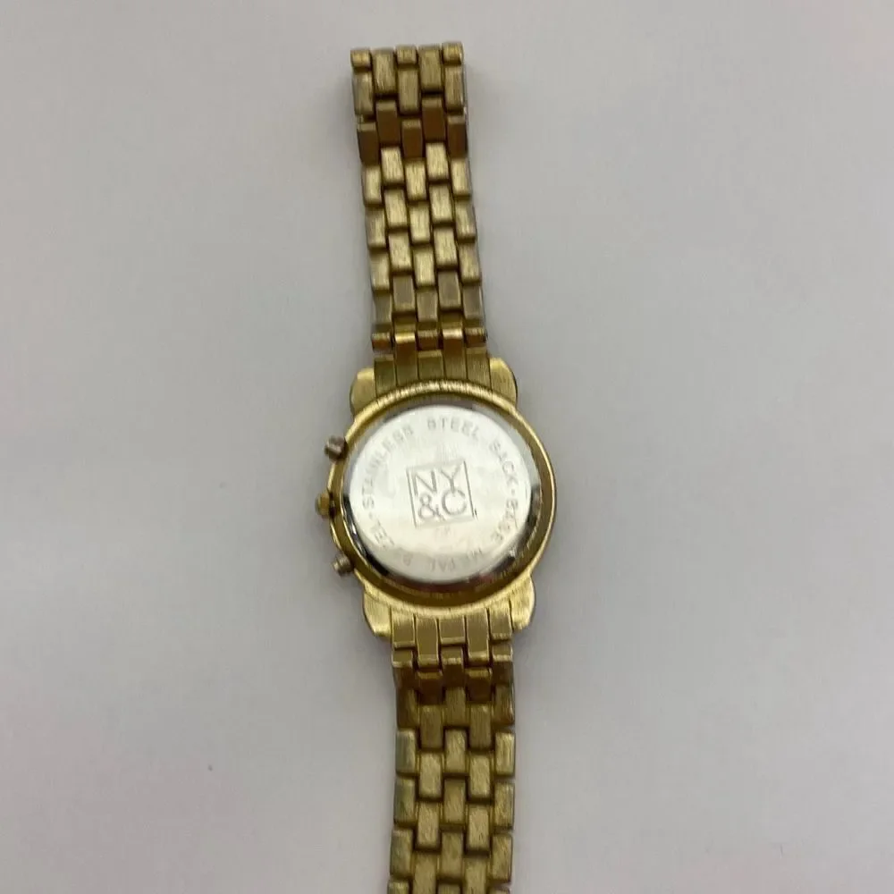 NY & Co Women's Gold Tone Metal Link Bracelet Band Rhinestone Wristwatch‎